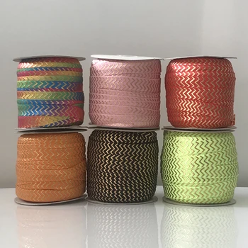 

David accessories 50yards/roll 5/8''16mm Wave Printed Gold Foil Elastic Ribbon DIY Bow Bag Material Home Decoration,50Yc6599