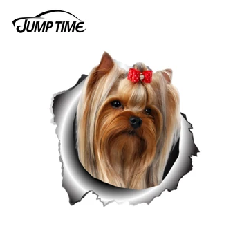 

Jump Time 13cm x 12.5cm Yorkshire Terrier Sticker Torn Metal Bumper Decal Funny Car Stickers Window Trunk Animal 3D Car Styling