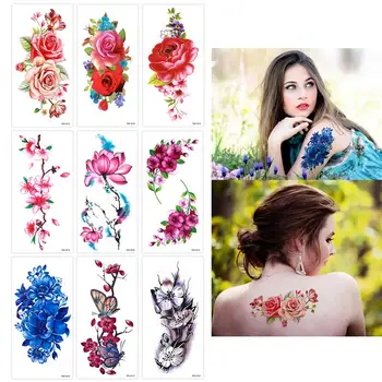 

9 Sheets Temporary Tattoo Rose Peony Flower Butterfly Lotus Cherry Blossoms Flash Tattoo for Women