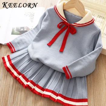 

Keelorn Girls Clothing set Spring Winter Girls Wool Knitted Sweater Bow skirt For Party Wedding Baby Girls Clothes Pleated skirt