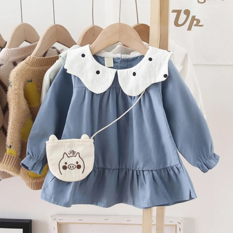 Baywell 2Piece Spring Autumn Toddler Girl Dress Baby Beach Dresses Cute Polka Dot Long Sleeve Princess Dresses+Messenger Bag | Детская