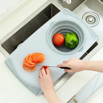 

Multi-function Folding Drain Basket Cutting Board Filter Chopping Meat Vegetable Fruit Basket Storage Vegetable Cutting Board