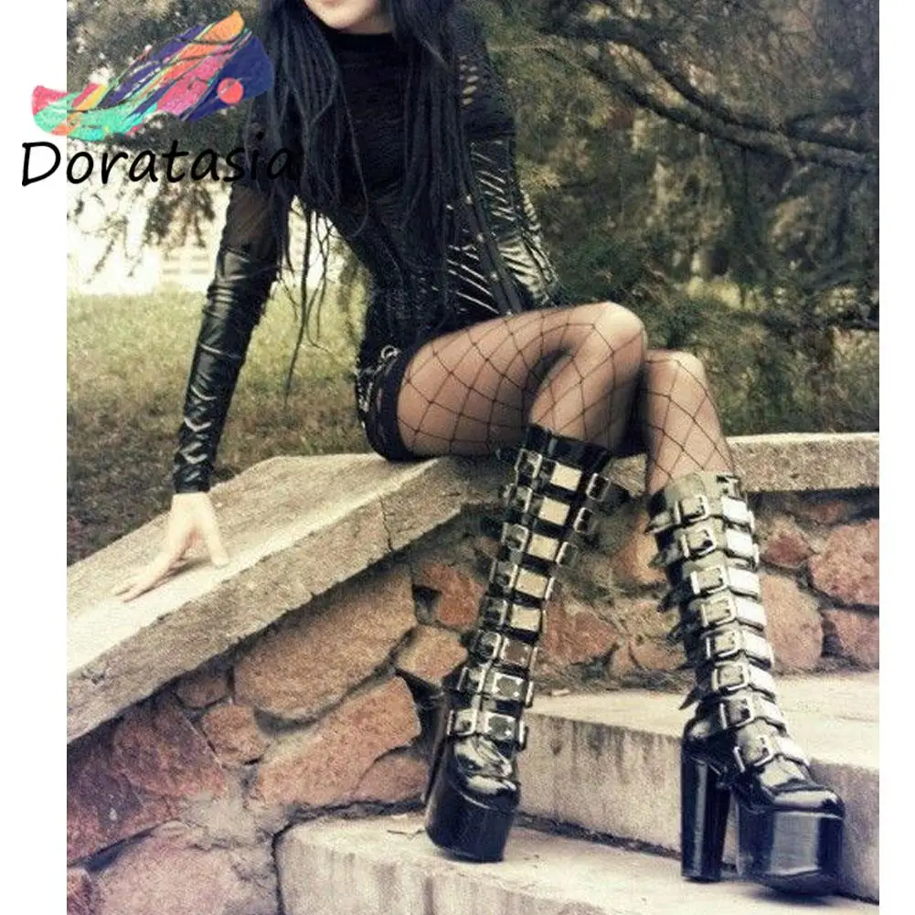 Женские ботинки с пряжкой DORATASIA черные элегантные брендовые на высоком каблуке