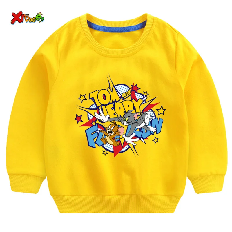 toddler girl sweatshirts baby boy hoodie children Pullover Tops Autumn Fashion Long Sleeve Cartoon Tom and jerry clothing - Цвет: sweatshirt yellow