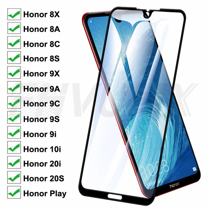 9D Protective Glass For Huawei Honor 8A 8C 8S 8X Tempered Screen Protector Honor 9A 9C 9S 9X 9i 10i 20i 20S Play Glass Film Case afbeelding