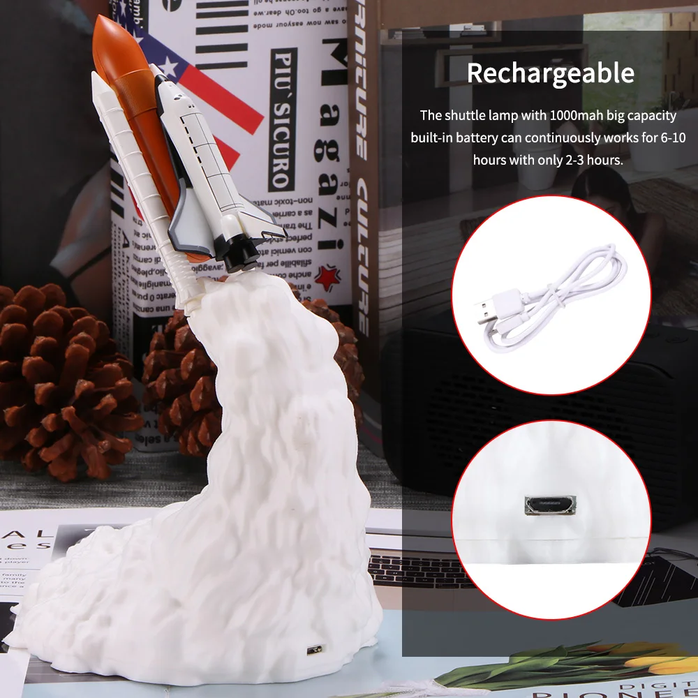 Домашний тип, незаменимый 3D принт, космический челнок, лампа, перезаряжаемый ночной Светильник для любителей космоса, лунная лампа, как украшение комнаты для дома