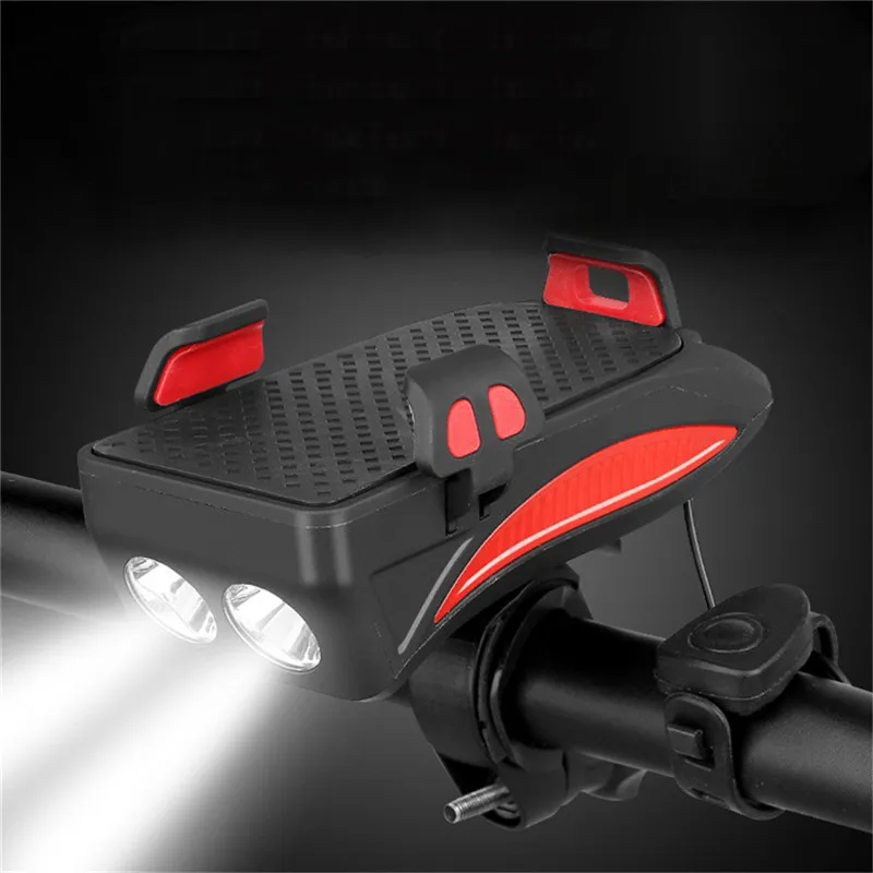 

Multi-function Bicycle Phone Holder Double LED Flashing Light Speaker Bracket Bike Phone Mount Cycling Handlebar Clip Stand 2019