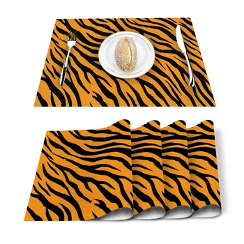 

Black Yellow Tiger Pattern Texture Placemat for Dining Table Non-slip and Heat-insulating Table Mat Table Decoration Placemat
