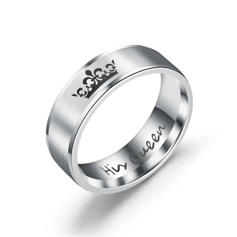 Кольцо для влюбленных из нержавеющей стали, модное кольцо с рисунком короны, Серебряное черное металлическое ювелирное изделие для женщин и мужчин, Подарок на годовщину - Цвет основного камня: silver queen