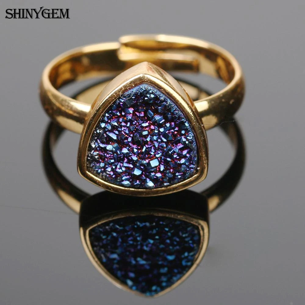 Кольца ShinyGem 2020 10 мм с треугольным кристаллом и опалом регулируемые размеры