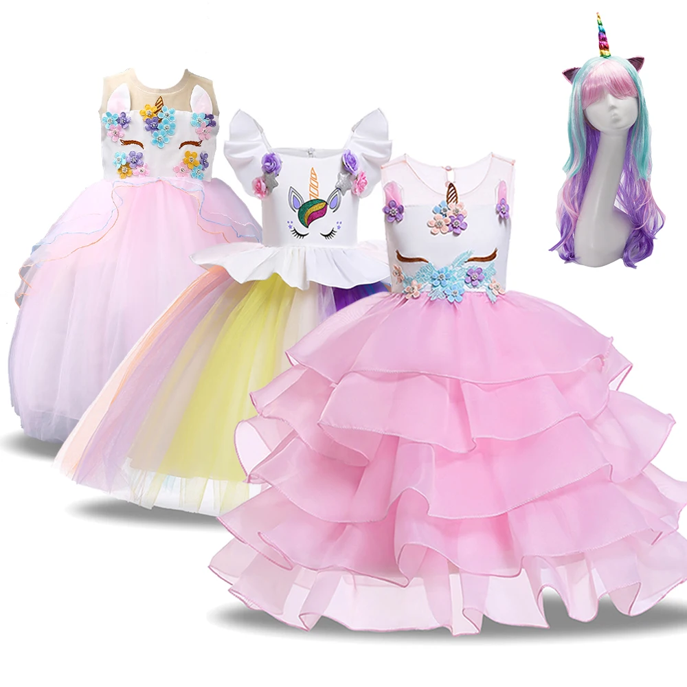 Girls Dress Unicorn Girl Kids Dresses For dress Children Party Princess Cosplay Costume | Мать и ребенок