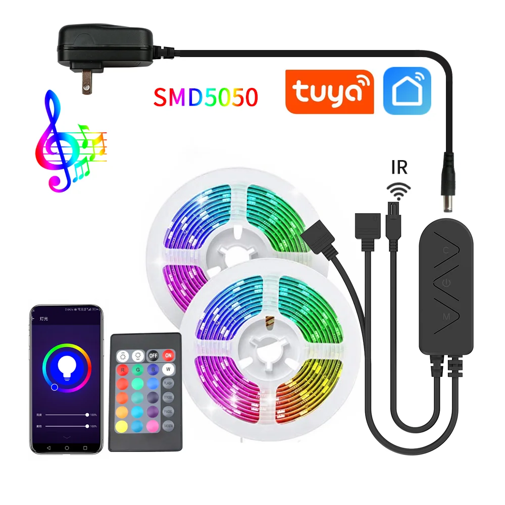 Wi-Fi цветных (RGB) светодиодных лент светильник 12V SMD5050 32.8 футов/10 м Цвет Изменение