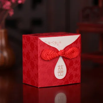 

Chinese Vintage Wedding Party Red Double Happiness Text Candy Box Kraft Paper Square Box Favor Decoration New Year Gift