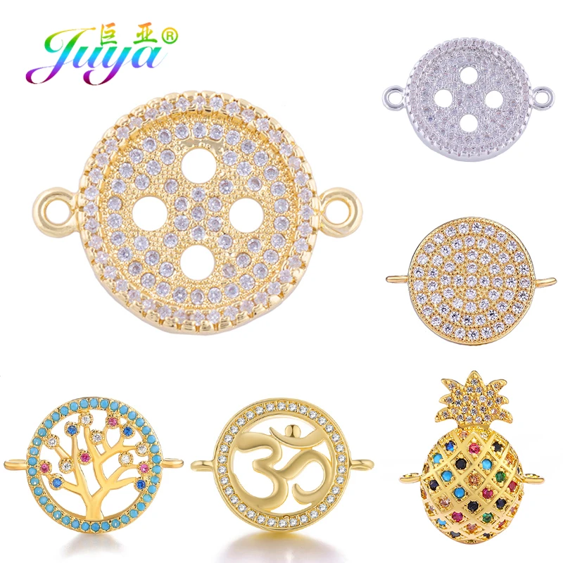 

Juya DIY Jewelry Accessories Supplies Button Pineapple Tree Hinduism OM Round Shape Charm Connectors For Earring Bracelet Making