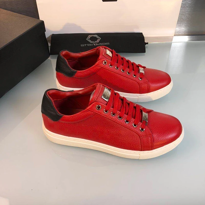 Starbags PP sports shoes Italian original skull hardware logo genuine leather flat sole men's shoes inner suede counter quality