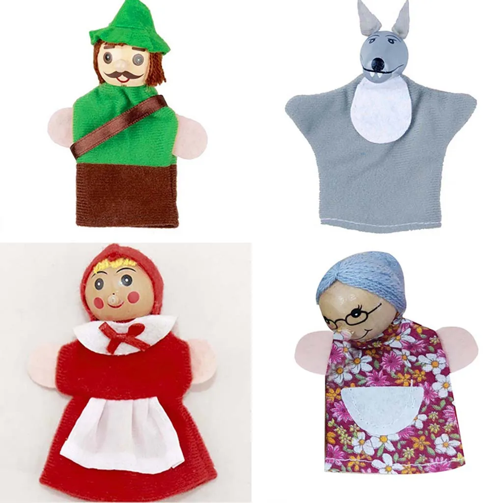 4 шт./компл. «Красная Шапочка» для рождества животных пальчиковые игрушки развивающие игрушки кукла для рассказывания историй марионетки - Цвет: As shown