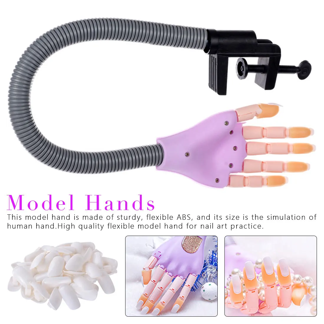 

Professional Adjustable Nail Art Model Hands DIY Manicure Tool 1 Practice Hand+100pcs Nail Tips Nail Art Hands Tool