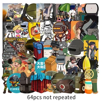 

64 Pcs Playerunknows PUBG Game Cartoon Stickers For Car Laptop Luggage Computer Bicycle Phone case Skateboard Pad Decal
