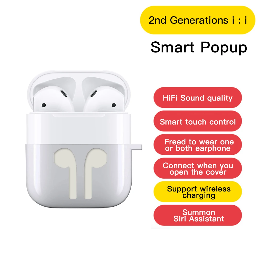 Air 2 Беспроводные Airpodding наушники Airpodeing профессиональные наушники Pop up Windows 3D стерео наушники Aire гарнитуры Сенсорное управление для iPhone - Цвет: Air 2