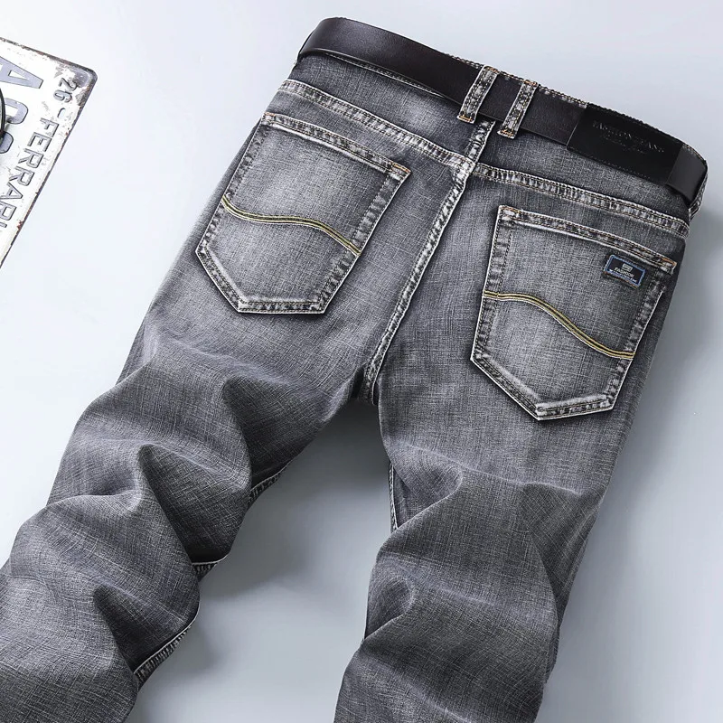 Summer Men's Jeans Thin Grey Business Fashion Stretch Denim Straight Pants Male Trousers men jeans mens jeans business jeans jeans trousers elastic jeans denim trousers