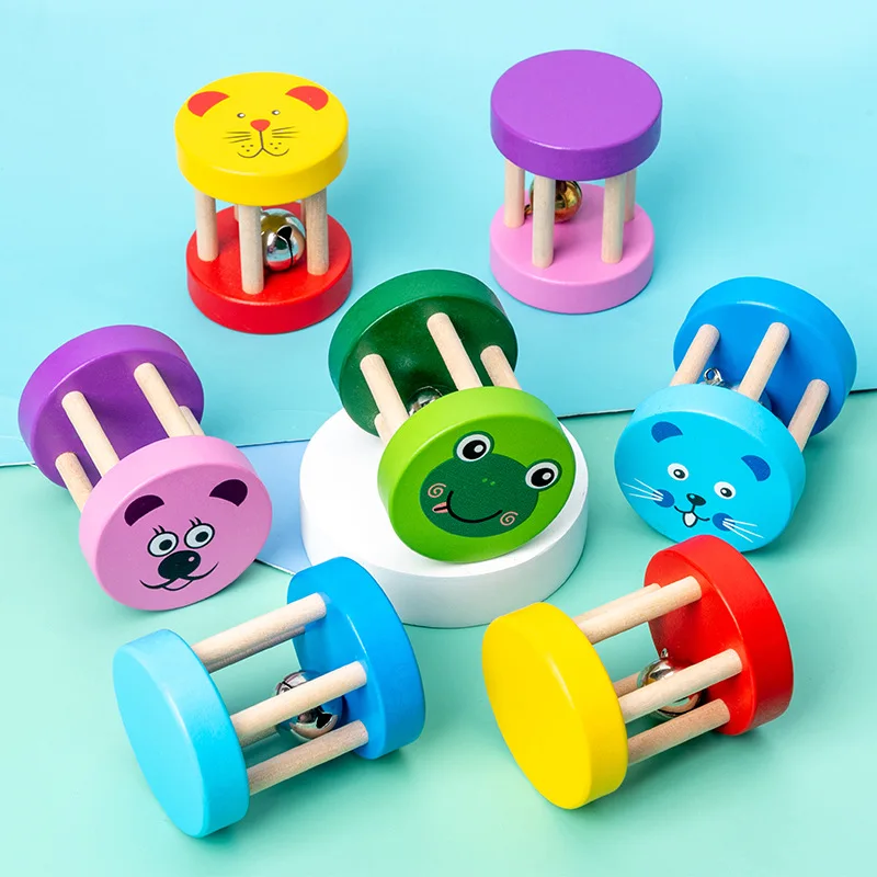 

Baby 1pcs Montessori Wooden Cage Rattles Toy Musical Hand Bell Instruments Shaking Handbell Toys Intellectual Educational Toys