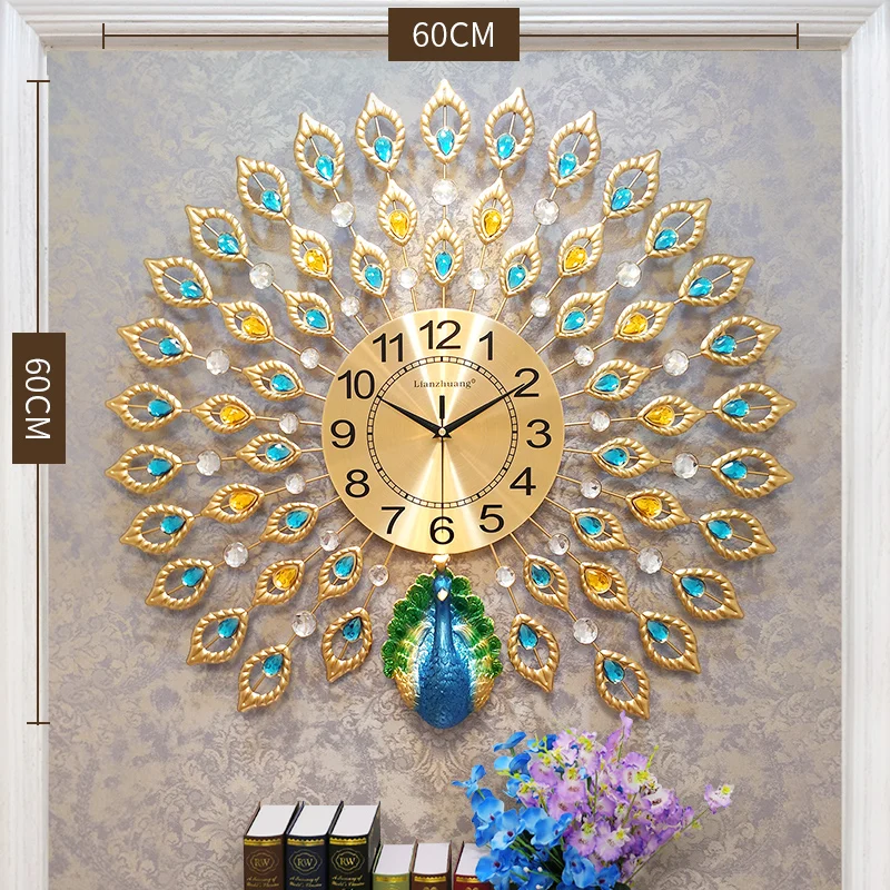 

3D Extra Large Metal Peacock Wall Clock Modern Home Decor Living Room Wall Mounted Mute Clock Creative Room Wall Hanging Watch
