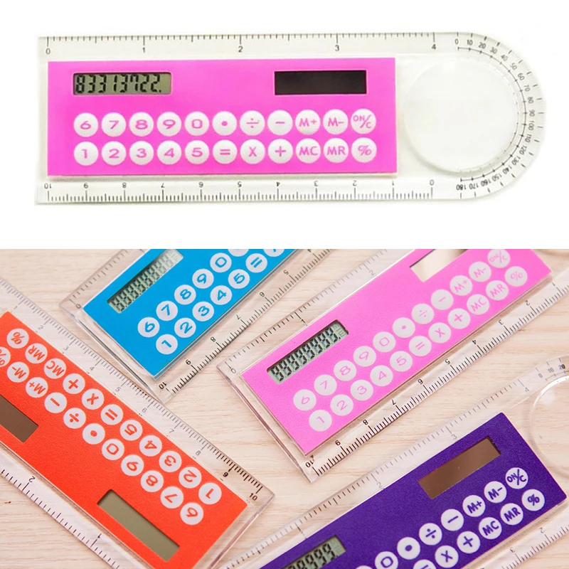 

Solar Mini Calculator Magnifying Glass Multi-Function 10 Cm Ultra-Thin Ruler Office Supplies School Stationery Gift Color Random
