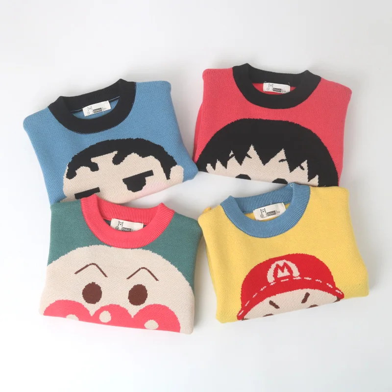 

Crayon Childrenswear Pure Cotton Sweater Super Mario Small Balls Loose-Fit Pullover Sweater Cartoon Sweater Knit