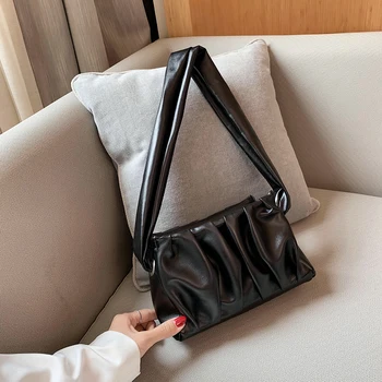 

Fashion Pleated Women Leather Handbag Soft PU Female Underarm Shoulder Bags Casual Ladies Shoulder Bag