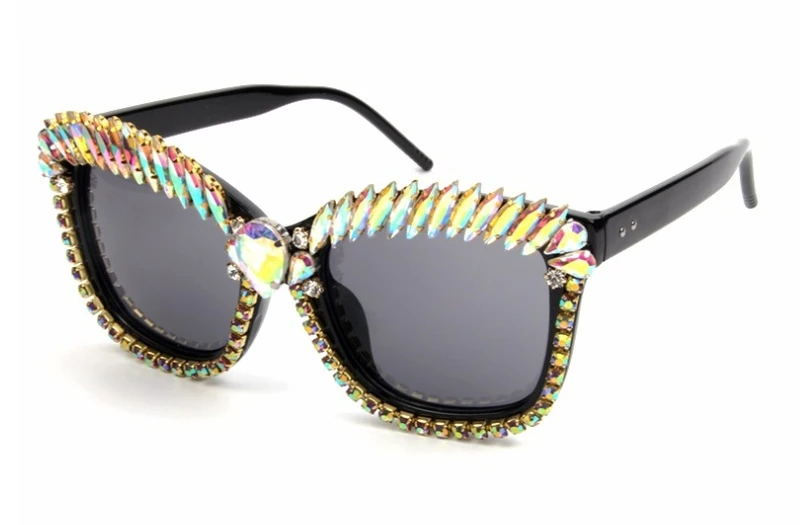 47118 Роскошные ретро солнцезащитные очки с бриллиантами для мужчин и женщин модные UV400 очки - Цвет линз: AB colorful
