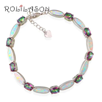 

Rainbow Mystic Zirconia White Opal Stamped sterling Silver Bracelet Generous Wholesale & Retail For Women Jewelry OB055