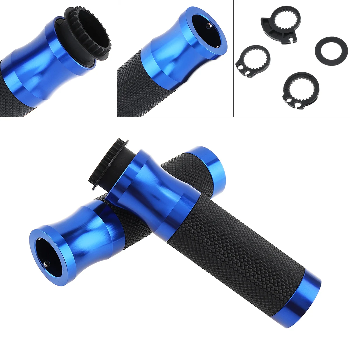 

Universal 2pcs Motorcycle Rubber Handlebar Hand Grip Aluminum Plastic Circular Handlebar Cover with Throttle Holder Connectors