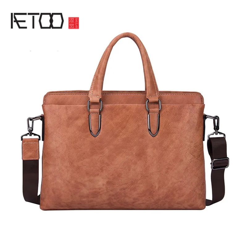 

AETOO Men's business vintage handbags, leather cross-shoulder slanted bags, men's leather postage bags