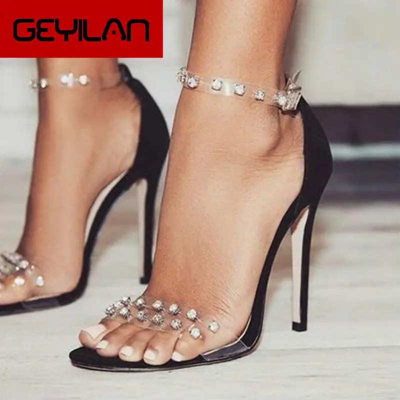 

dropship 2019 new Summer Roman Transparent Rivet Women shoes Sexy High Heels Fashion Solid color Peep Toe Party Woman Sandals