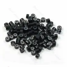 Набор из 100 шт силиконовых микро-колец, перьев для наращивания волос, Обжимные бусины черного цвета