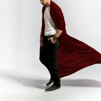 

2019 Creative Spring And Autumn Thin men's Mature Long Slim Shirt Windbreaker Casual Fashion Solid Color men's Cloak