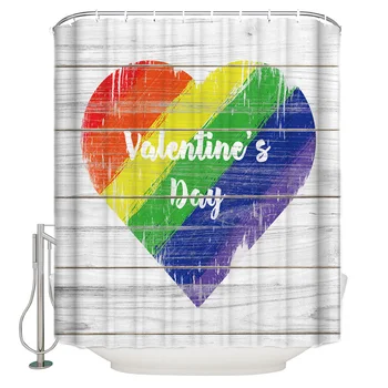

Shower Curtain Waterproof Polyester Fabric Shower Curtain Wood Textured Background Rainbow Hearts Valentine'S Day