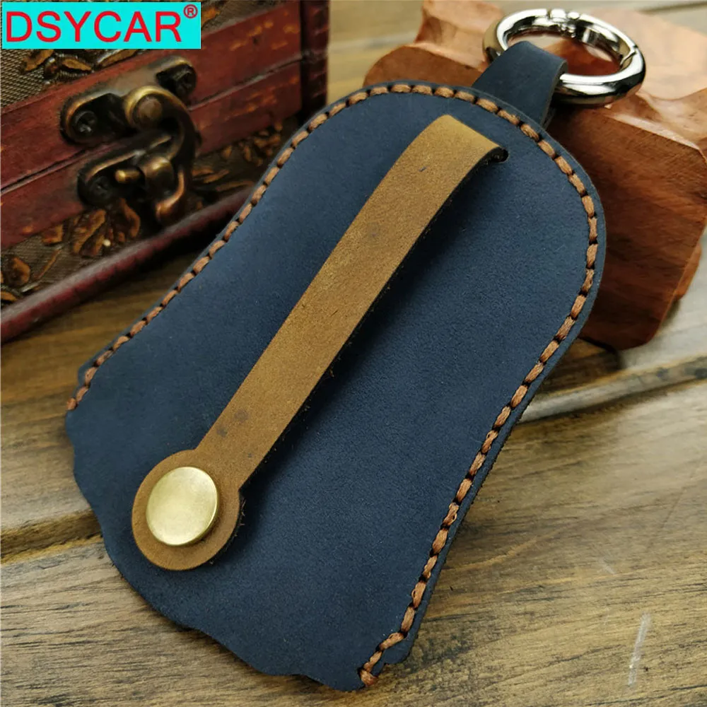

DSYCAR 1Pcs Car Key Chain Bag Key Chains Genuine Leather Keychain Holder Case Cover Bag Keyring Wallet Button Case