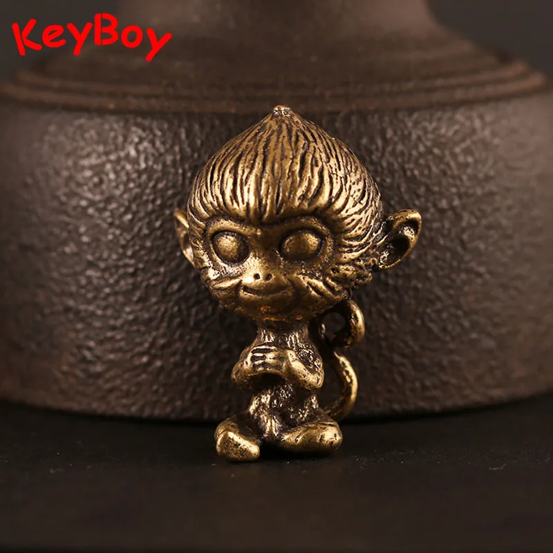 Латунь обезьяна мультфильм кукла брелок кулон Винтаж Медь большая голова брелок с обезьянкой кольцо подвесной брелок Подвеска ювелирные изделия