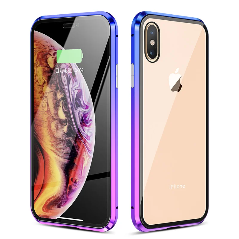 

360 Luxury Shockproof Adsorption Magnetic Case For IPhone 7 6 6s 8 Plus Flip Cases For IPhone X XR XS Max XS Metal Glass Cover