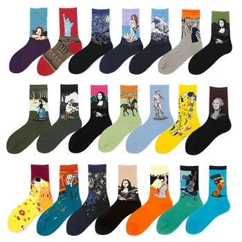 

Print Sock Mans Crew Mona Lisa Art Adult Thermal Men's Socks Starry Sky Sox High Quality Cotton Winter Unisex Trendy Calcetines