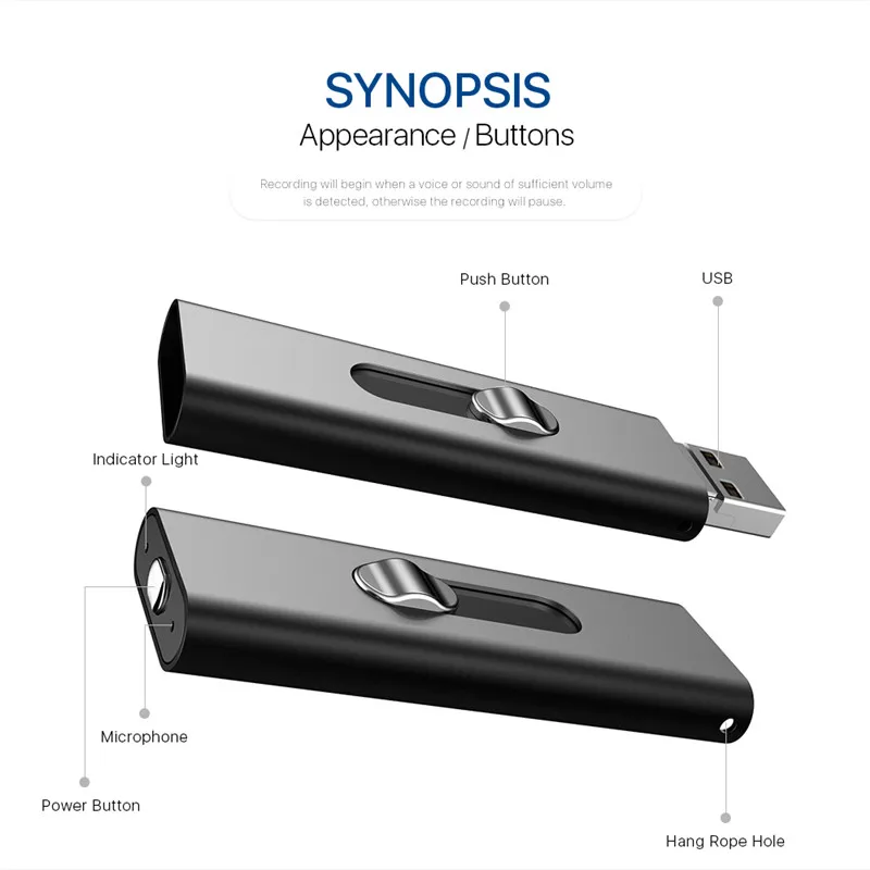 192 кбит/с USB диктофон Мини цифровой голосовой активированный аудио диктофон с двумя слотами для ПК и смартфона Anroid