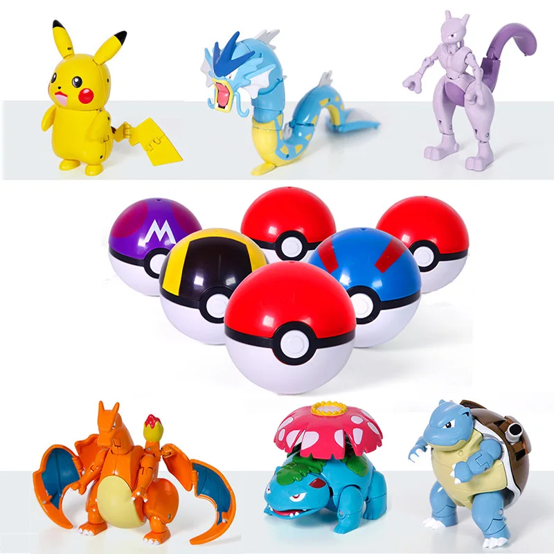 Action Morphing Pokeballs Transformation Toys For Children 6 Pocket Monsters per Pack Great Birthday Christmas Gift Pikachu Toys