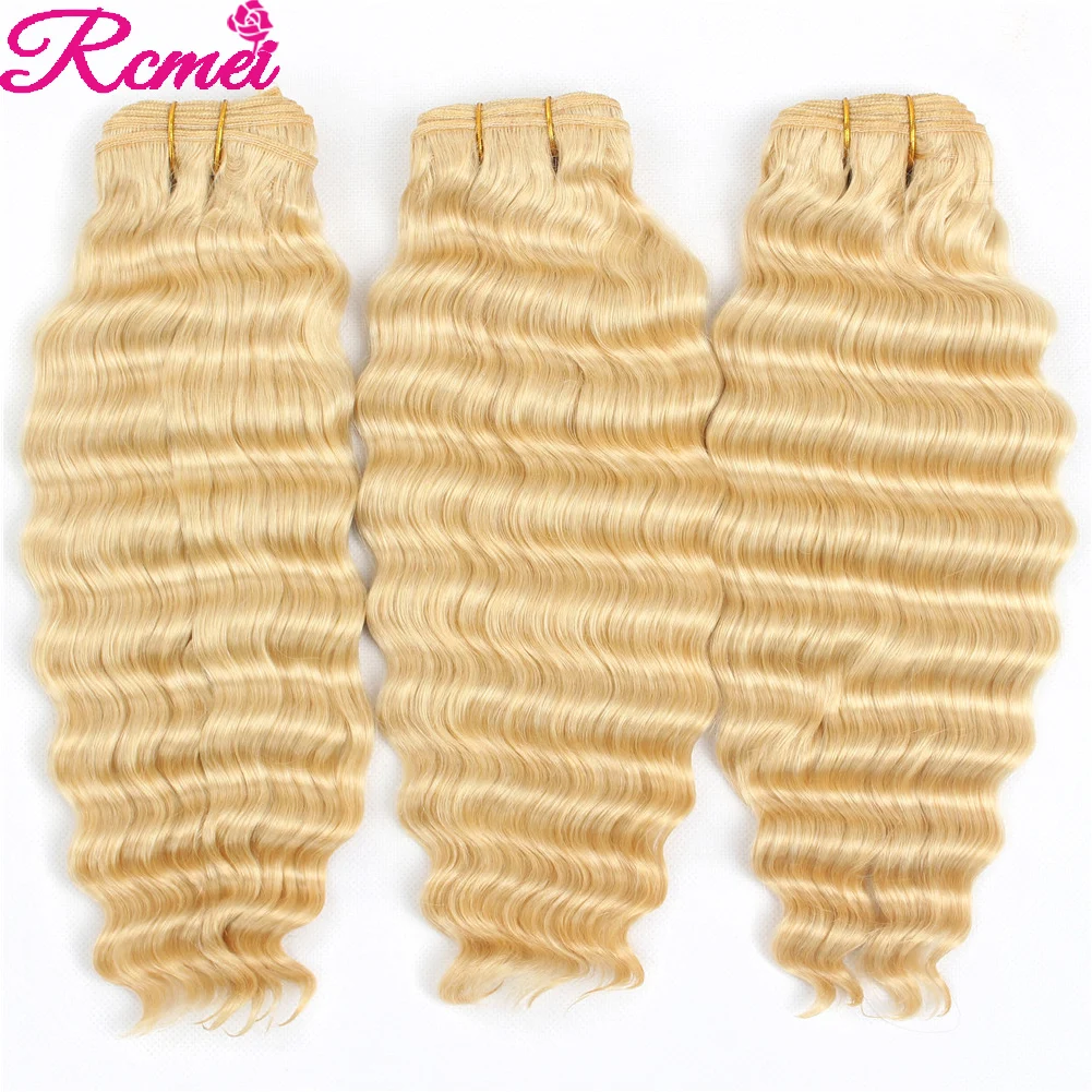 Honey 613 Blonde Deep Wave Bundles with Frontal Closure Brazilian Blonde Curly 3 Bundles With 13x4 Frontal Pre Plucked Remy Hair