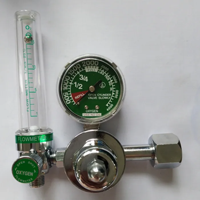 

Source factory oxygen pressure regulator with flowmeter