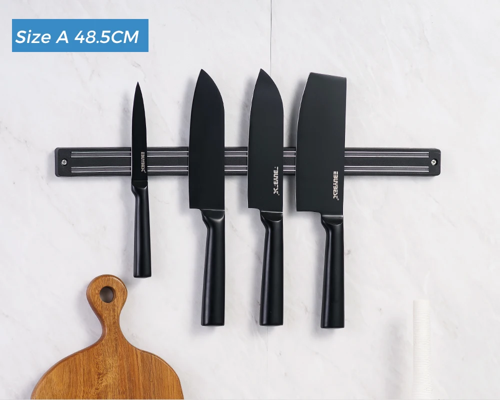 Магнитный держатель для ножей, настенное крепление, Черный ABS пластик для нержавеющей стали, металлический блок ножей, магнитный для ножей, подставка для кухонных инструментов