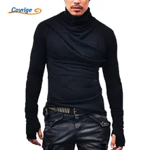 

Covrlge T-shirt Men's Cotton Long Sleeve Men's Top Gloved Sleeves T-shirt Fit Slim Solid Color Shirts Streetwear Male MTL127