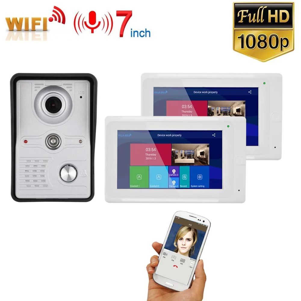 7 inch 2 Monitors Wireless WIFI Video Door Phone Doorbell Intercom Entry System with Wired HD 1080P Wired Camera Night Vision,S 7 inch 2 Monitors Wireless WIFI Video Door Phone Doorbell Intercom Entry System with Wired HD 1080P Wired Camera Night Vision,S
