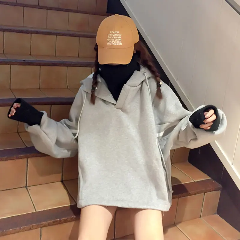 Толстовки женские милые Kawaii модные шикарные простые с длинным рукавом теплые мягкие утепленные пуловеры с капюшоном в Корейском стиле женские s повседневные