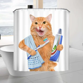 

Waterproof Shower Curtain for Bathroom Cartoon Cat Print Bathtub Curtains Polyester Curtain (150x180cm)